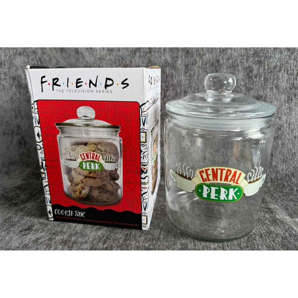 "Friends" TV Show, "CentraL Perk", Clear Glass Cookie Jar, 8 1/2" Tall